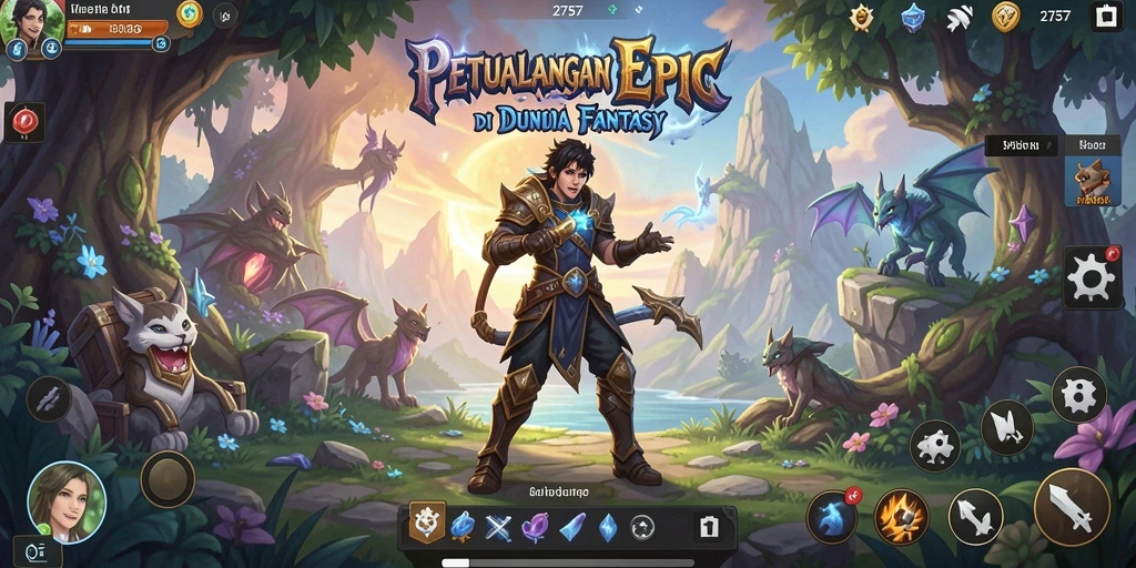 Tampilan gameplay <strong>2757</strong> dengan pertarungan epik di dunia fantasi.
