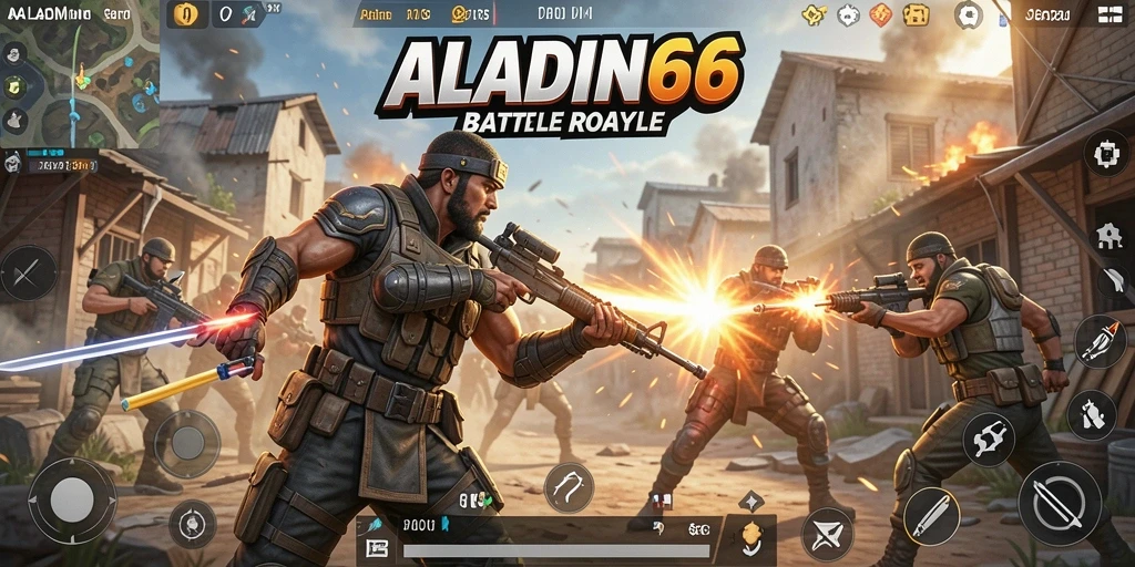 Aksi seru gameplay Battle Royale di ALADIN66 menunjukkan kehebatan pertarungan.