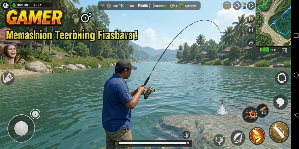 Tampilan gameplay <strong>GAMERP</strong> yang menampilkan aksi memancing yang mendebarkan.