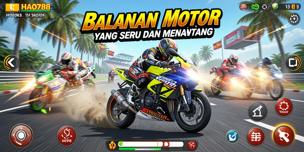 Gameplay HAO788 menampilkan balapan motor yang seru dan penuh adrenalin.