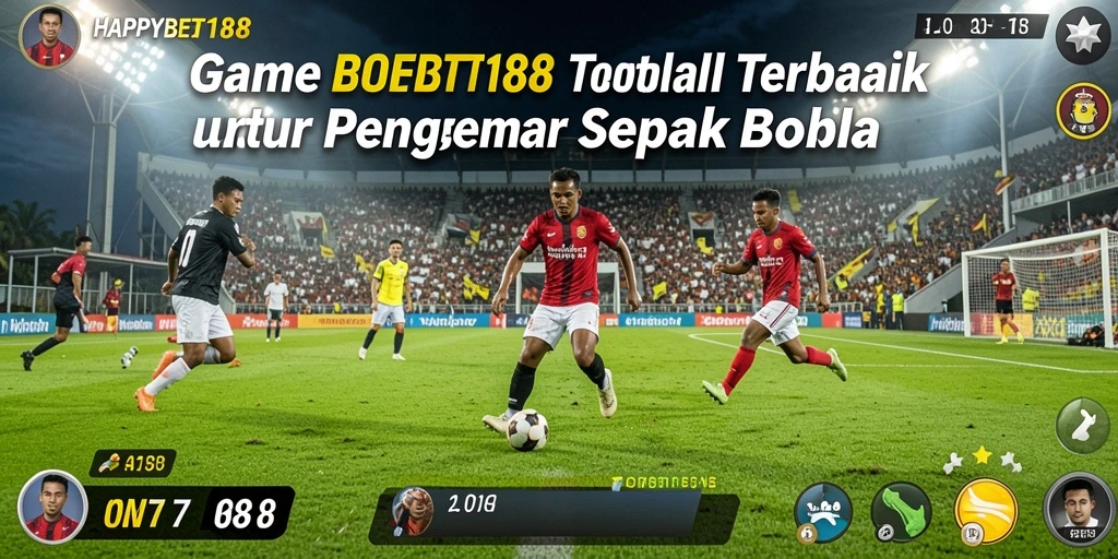 Screenshot utama dari game HAPPYBET188 menampilkan aksi seru di lapangan sepak bola.