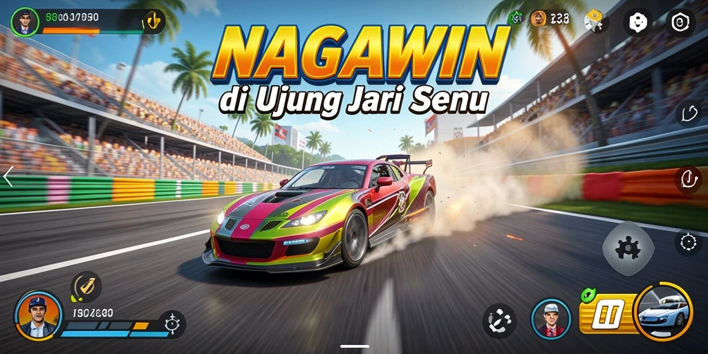 Tampilan utama gameplay NAGAWIN yang mendebarkan di lintasan balap.