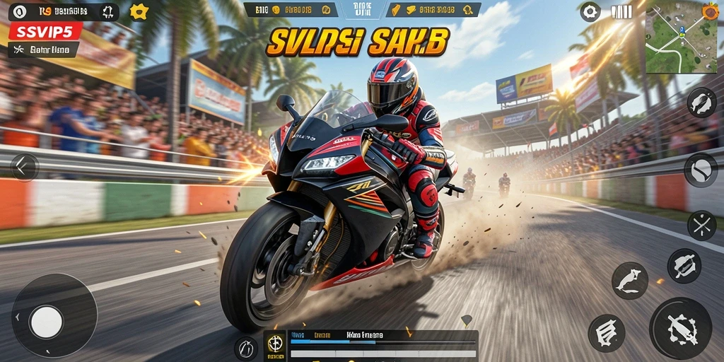 Gameplay seru di SVIP5 dengan balapan motor yang menegangkan.